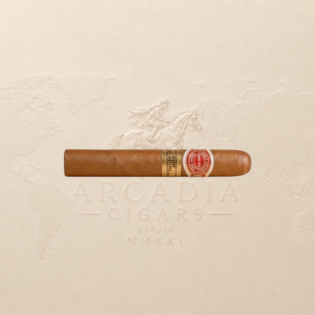 Arcadia Cigars Romeo y Julieta Wide Churchill cigar, medium-bodied with cedar, cream, and coffee notes.