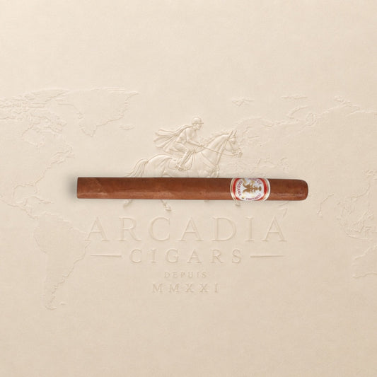 Arcadia Cigars Hoyo de Monterrey Double Coronas Cuban cigar, light to medium strength, 7.6" long.