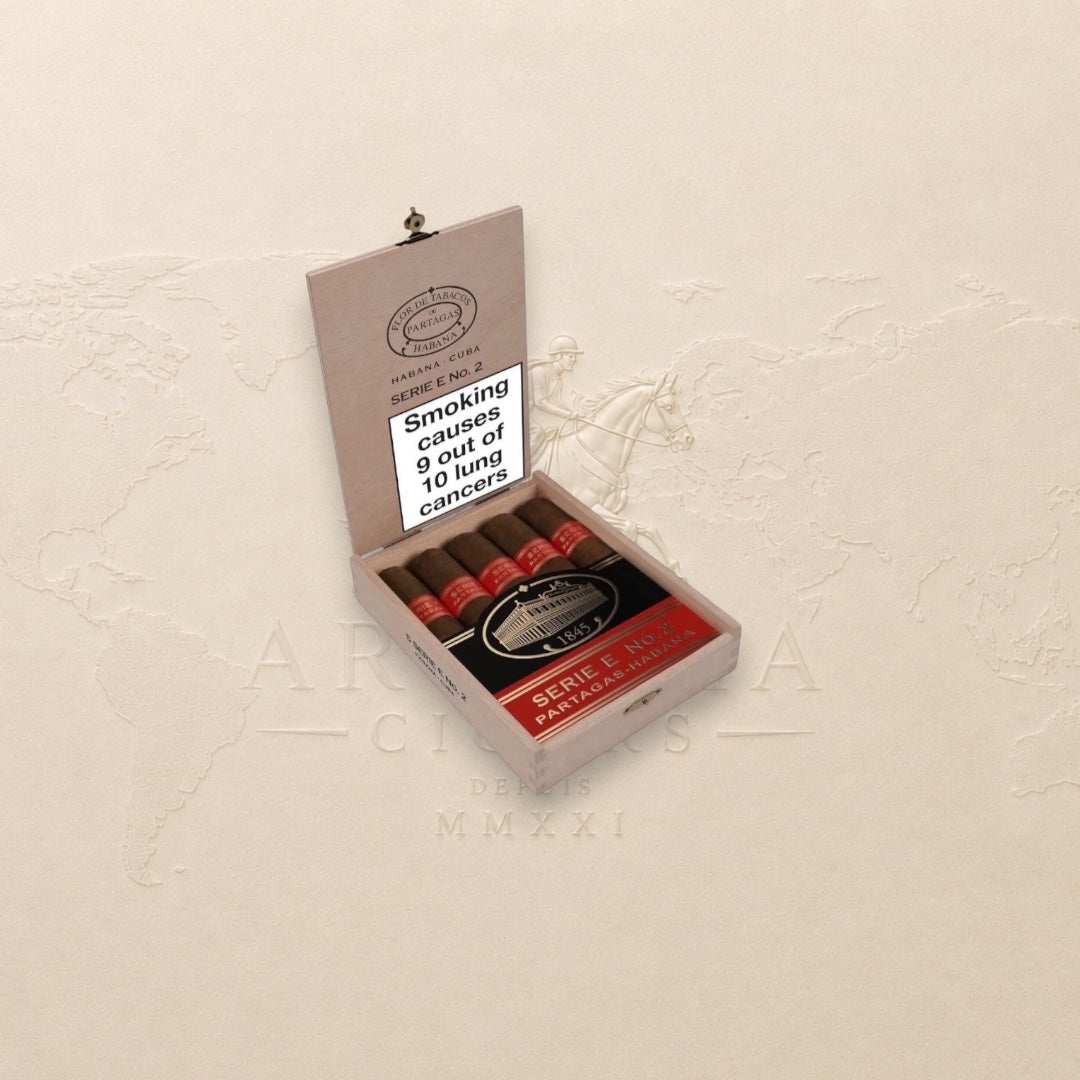 Partagás Serie E No. 2 Pack of 5 Cuban cigars. Full-bodied Habanos with cedar, spice, coffee and dark chocolate notes.