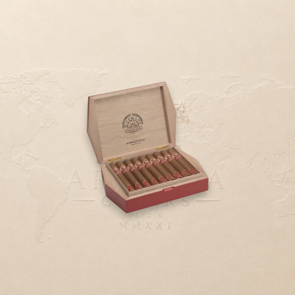 Arcadia Cigars H. Upmann Magnum 52 Year of the Tiger 2022 Limited Edition box of 18 cigars. Medium-bodied, aromatic, cedar, coffee, spice notes.