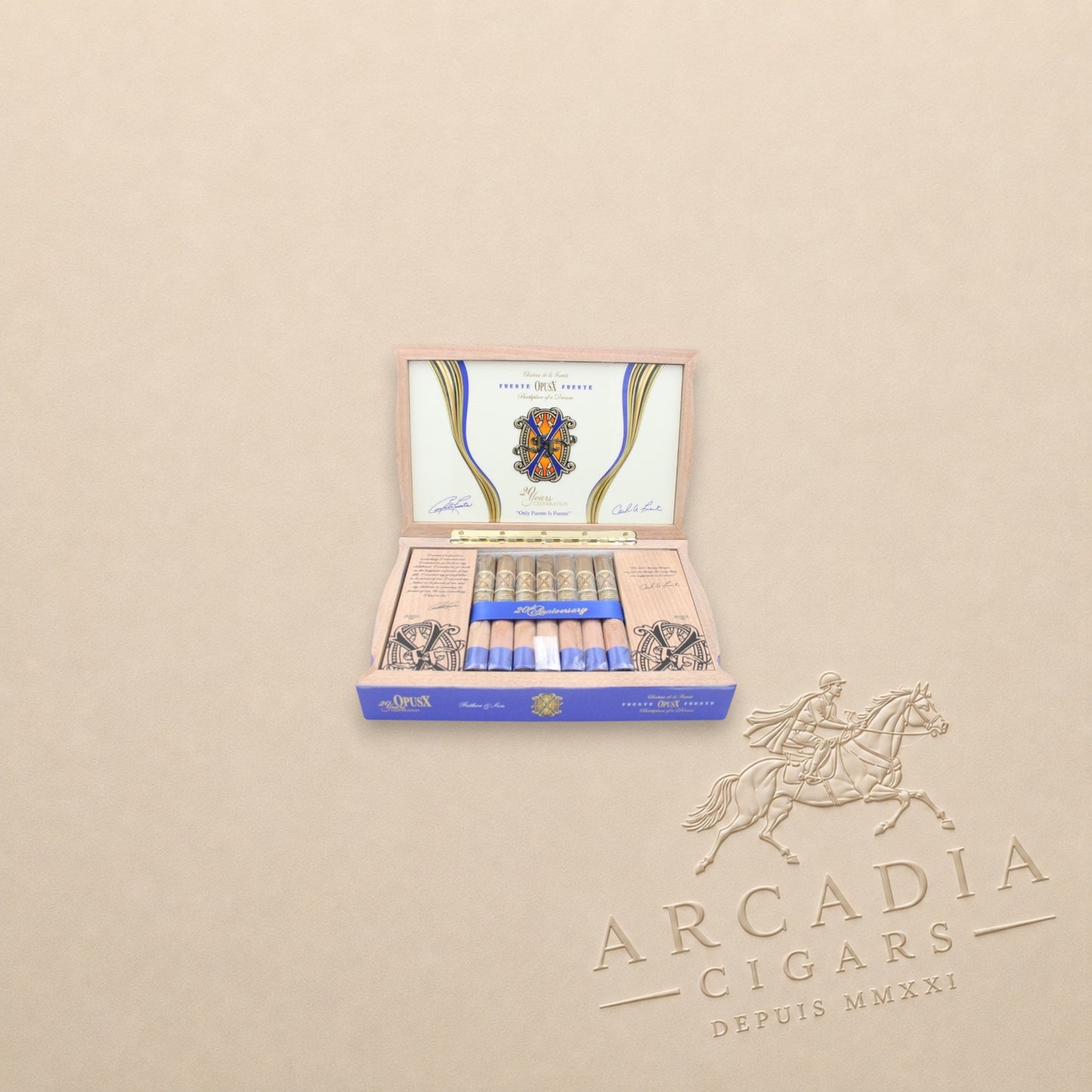 Arcadia Cigars Arturo Fuente OpusX 20 Years Celebration Father and Son cigar box with premium cigars