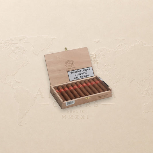 Arcadia Cigars Partagás Serie D No.5 box of 10 Petit Robusto Cuban cigars with red bands.