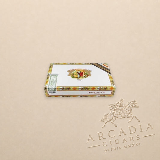 Arcadia Cigars Romeo y Julieta Capuletos Limited Edition 2016 cigar box on a textured beige background