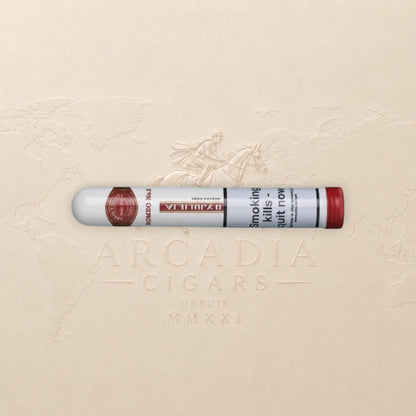 Arcadia Cigars Romeo y Julieta No. 2 Petit Corona Tubos cigar, featuring a balanced Cuban experience with cedar and nut notes.