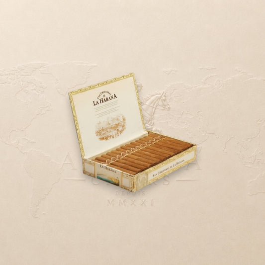 Arcadia Cigars San Cristobal de la Habana La Fuerza robusto extra cigars in an open box.