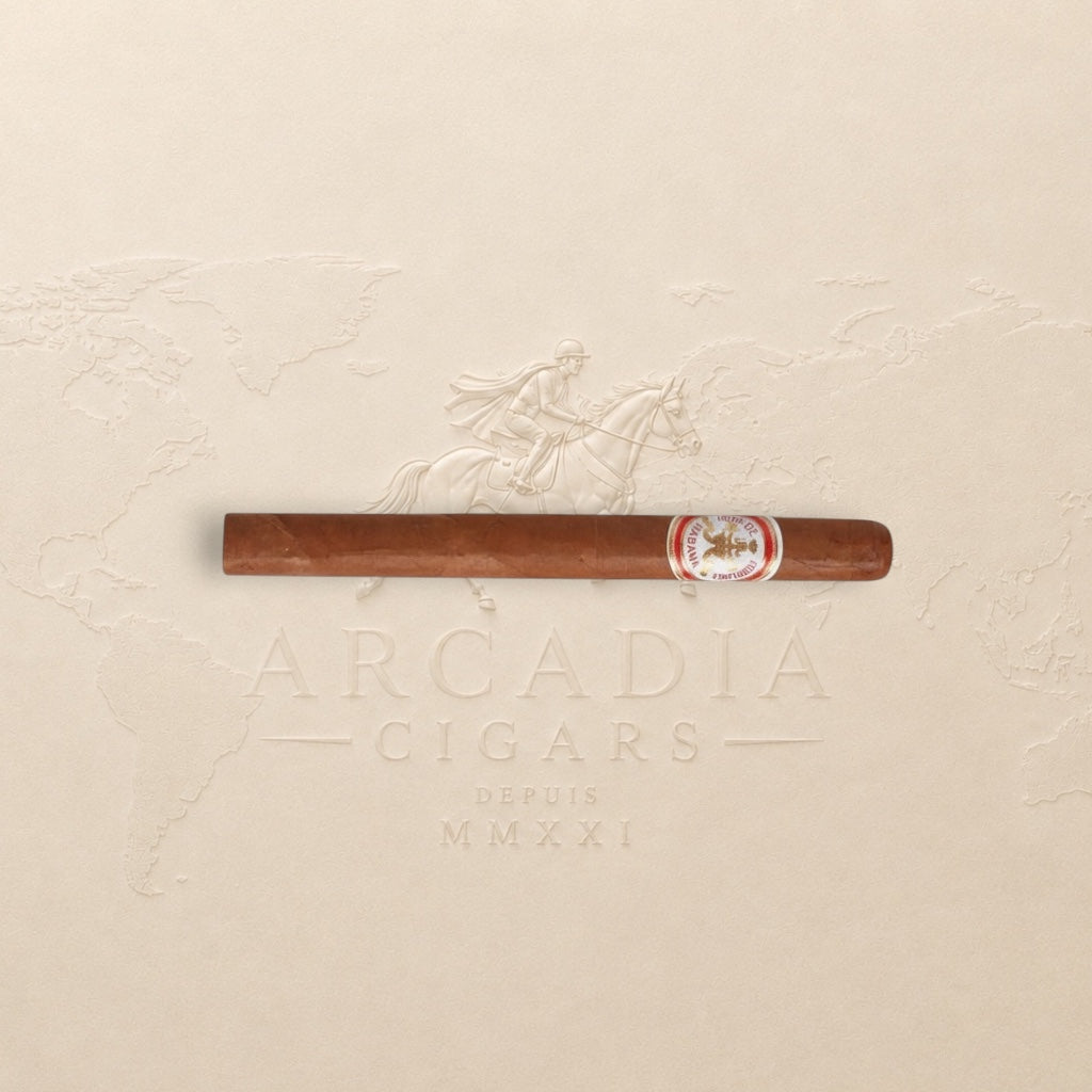 Arcadia Cigars Hoyo de Monterrey Double Coronas Cuban cigar, light to medium strength, 7.6" long.