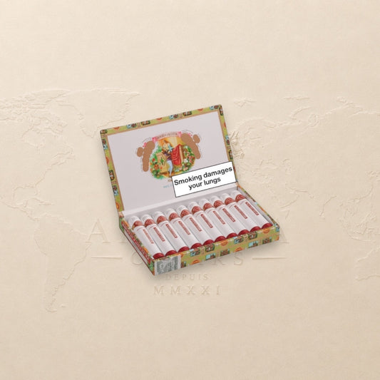 Arcadia Cigars Romeo y Julieta No. 3 Tubos cigars in a decorative box. Mild Cuban smoke with wood, nut, and spice notes.